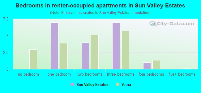 Bedrooms in renter-occupied apartments in Sun Valley Estates