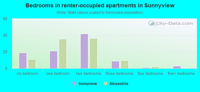 Bedrooms in renter-occupied apartments in Sunnyview