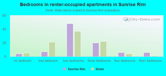 Bedrooms in renter-occupied apartments in Sunrise Rim