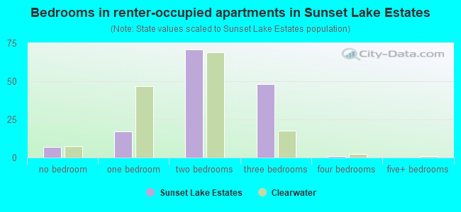 Bedrooms in renter-occupied apartments in Sunset Lake Estates