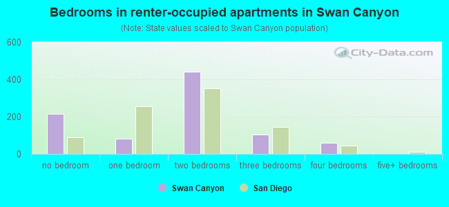 Bedrooms in renter-occupied apartments in Swan Canyon