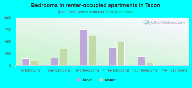 Bedrooms in renter-occupied apartments in Tacon