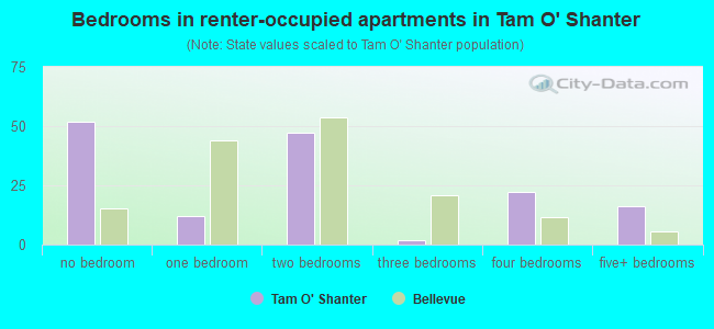 Bedrooms in renter-occupied apartments in Tam O' Shanter