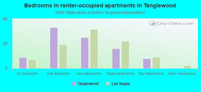 Bedrooms in renter-occupied apartments in Tanglewood