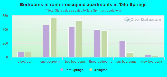 Bedrooms in renter-occupied apartments in Tate Springs