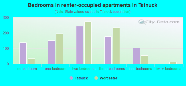 Bedrooms in renter-occupied apartments in Tatnuck