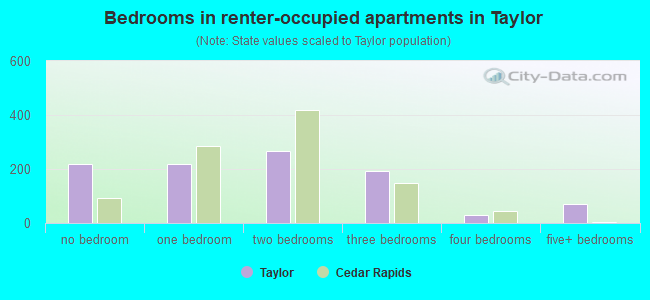 Bedrooms in renter-occupied apartments in Taylor