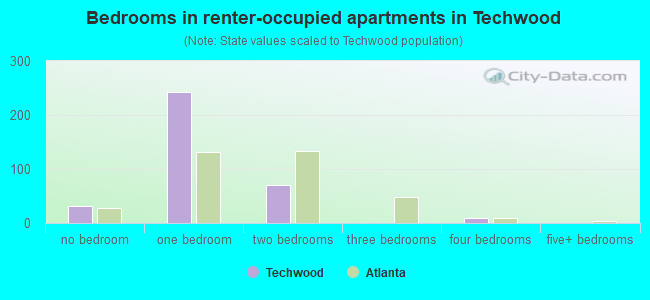 Bedrooms in renter-occupied apartments in Techwood