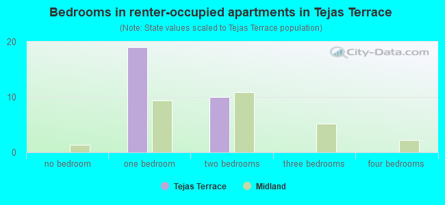 Bedrooms in renter-occupied apartments in Tejas Terrace