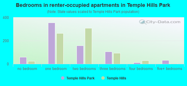 Bedrooms in renter-occupied apartments in Temple Hills Park