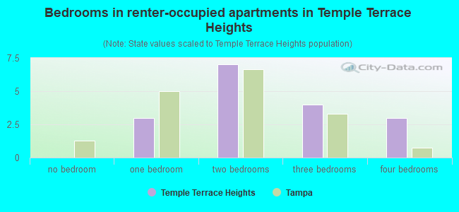 Bedrooms in renter-occupied apartments in Temple Terrace Heights