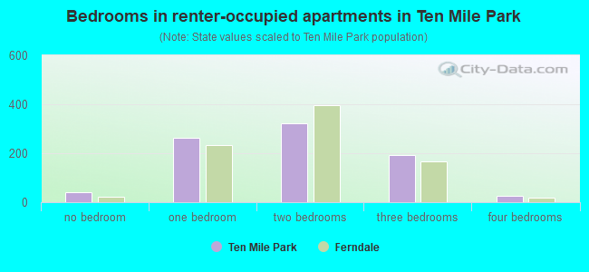 Bedrooms in renter-occupied apartments in Ten Mile Park