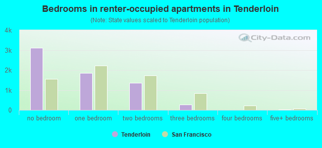 Bedrooms in renter-occupied apartments in Tenderloin