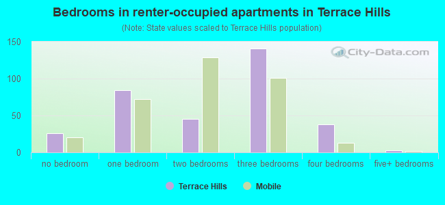 Bedrooms in renter-occupied apartments in Terrace Hills