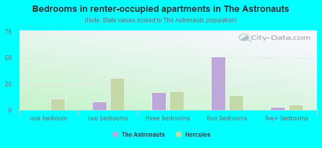 Bedrooms in renter-occupied apartments in The Astronauts