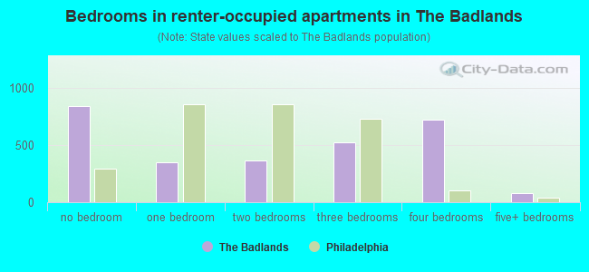 Bedrooms in renter-occupied apartments in The Badlands