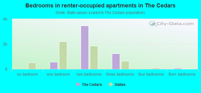 Bedrooms in renter-occupied apartments in The Cedars
