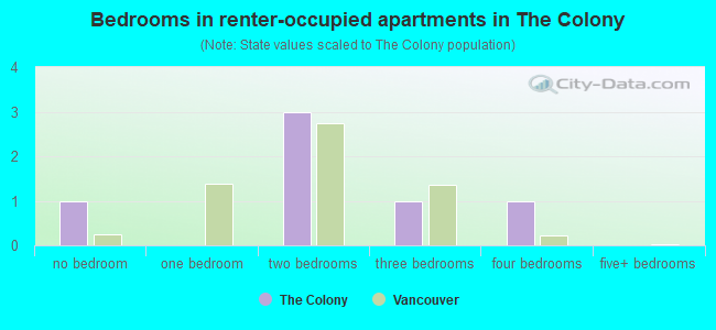 Bedrooms in renter-occupied apartments in The Colony