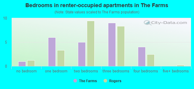 Bedrooms in renter-occupied apartments in The Farms