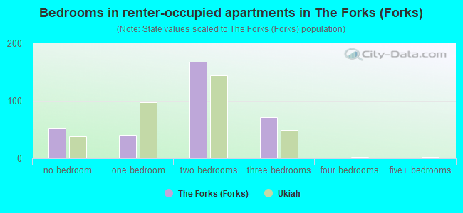 Bedrooms in renter-occupied apartments in The Forks (Forks)