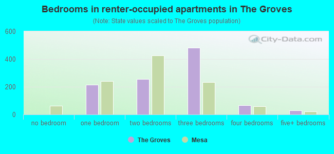 Bedrooms in renter-occupied apartments in The Groves