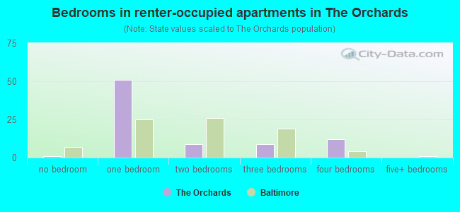 Bedrooms in renter-occupied apartments in The Orchards