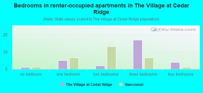 Bedrooms in renter-occupied apartments in The Village at Cedar Ridge