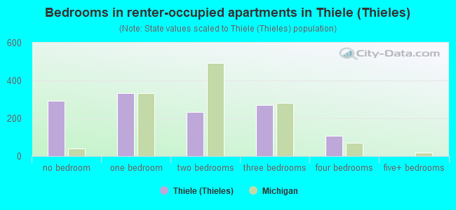 Bedrooms in renter-occupied apartments in Thiele (Thieles)