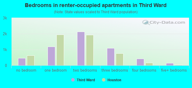 Bedrooms in renter-occupied apartments in Third Ward