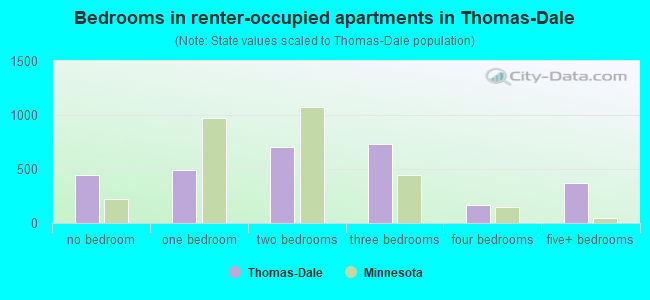 Bedrooms in renter-occupied apartments in Thomas-Dale