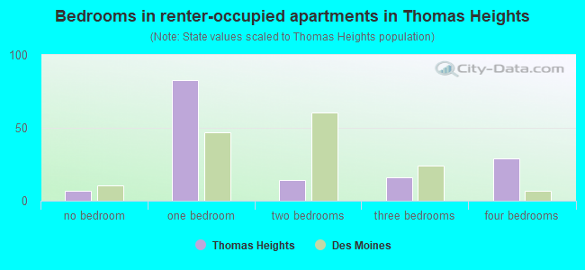 Bedrooms in renter-occupied apartments in Thomas Heights