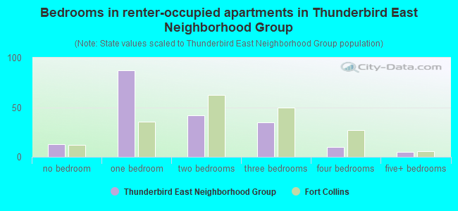Bedrooms in renter-occupied apartments in Thunderbird East Neighborhood Group
