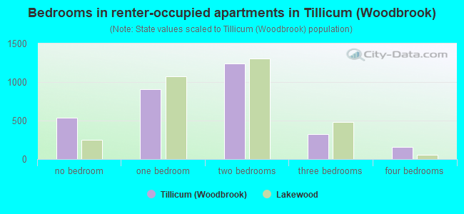 Bedrooms in renter-occupied apartments in Tillicum (Woodbrook)