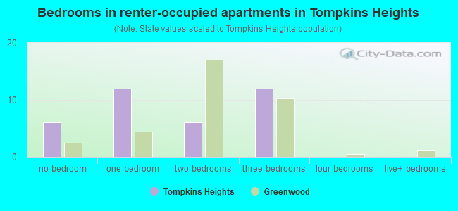 Bedrooms in renter-occupied apartments in Tompkins Heights