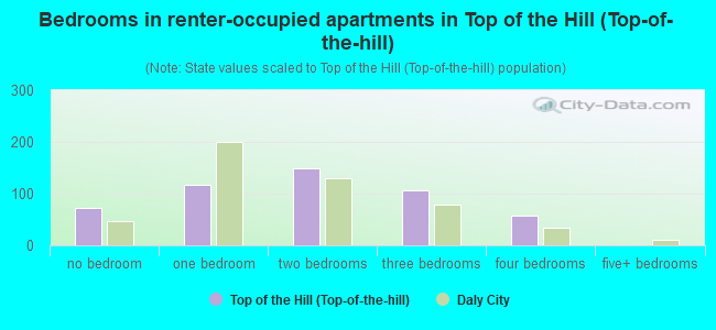 Bedrooms in renter-occupied apartments in Top of the Hill (Top-of-the-hill)