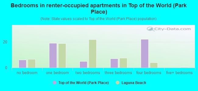 Bedrooms in renter-occupied apartments in Top of the World (Park Place)