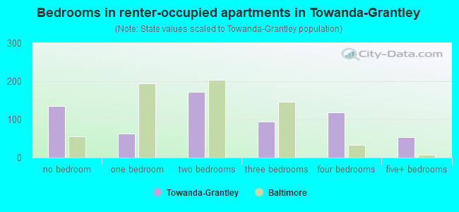 Bedrooms in renter-occupied apartments in Towanda-Grantley