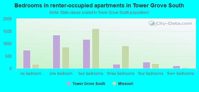 Bedrooms in renter-occupied apartments in Tower Grove South