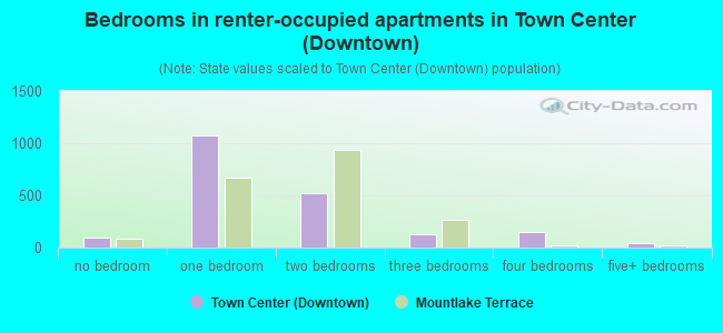 Bedrooms in renter-occupied apartments in Town Center (Downtown)