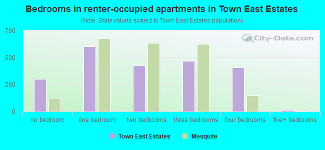 Bedrooms in renter-occupied apartments in Town East Estates
