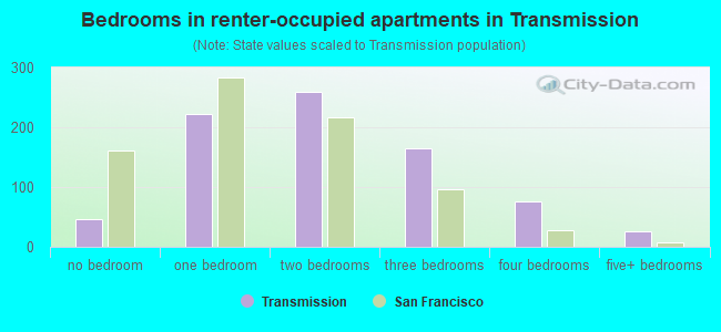 Bedrooms in renter-occupied apartments in Transmission
