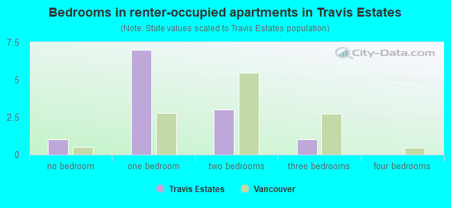 Bedrooms in renter-occupied apartments in Travis Estates