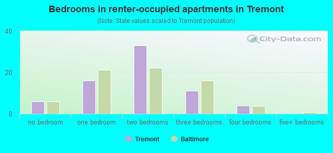 Bedrooms in renter-occupied apartments in Tremont