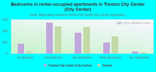Bedrooms in renter-occupied apartments in Trenton City Center (City Center)