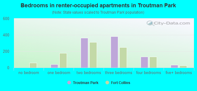 Bedrooms in renter-occupied apartments in Troutman Park