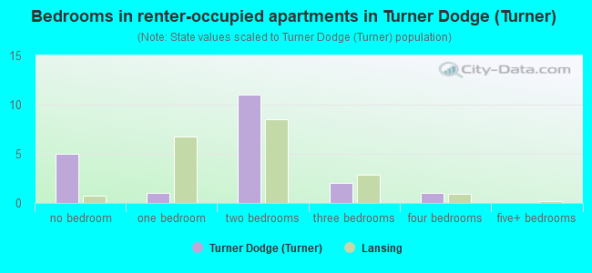 Bedrooms in renter-occupied apartments in Turner Dodge (Turner)
