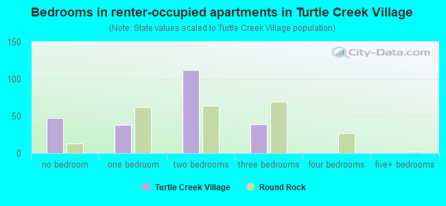 Bedrooms in renter-occupied apartments in Turtle Creek Village