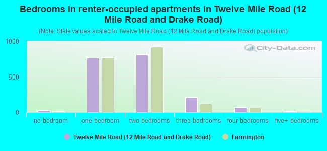 Bedrooms in renter-occupied apartments in Twelve Mile Road (12 Mile Road and Drake Road)