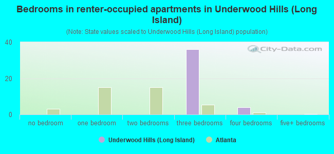 Bedrooms in renter-occupied apartments in Underwood Hills (Long Island)