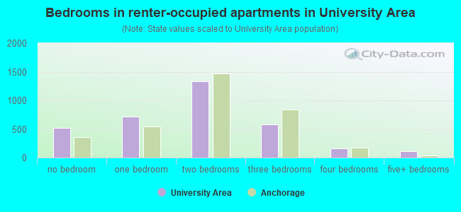 Bedrooms in renter-occupied apartments in University Area